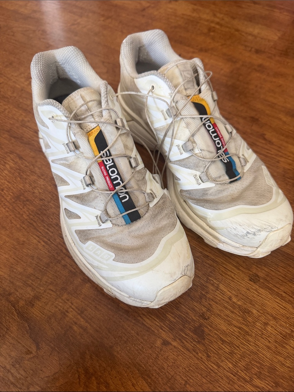 Salomon Men's White Trail Runners with Yellow & Blue Accents